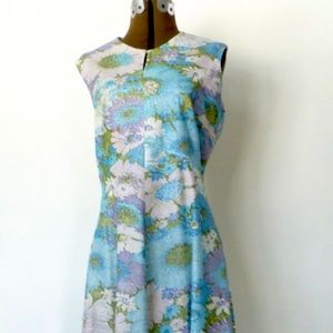 70s True Vintage NWT Floral Lurex Metallic Maxi Long Dress Sleeveless 1970s